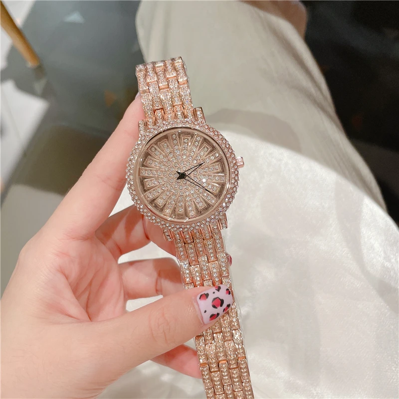 Luxury Women's Diamond Rhinestone Elegant Gold Clock Wrist Watches