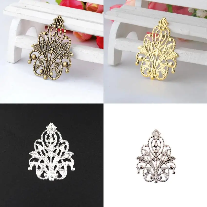 20Pcs Bronze/Copper/Gold/Silver Filigree Wraps Flower Connectors Metal Crafts Gift Decoration DIY Findings 4.8x3.5cm