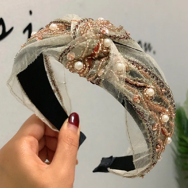 Korea Chic Rhinestone Pearl Hairbands Vintage French Style Bowknot Fashion Female Broad Brimmed Headband Hair Accessories 2021 ins chic europe french irregular velvet hand bead rhinestone woman velour mini skirt high waist bodycon lady bottom black winter