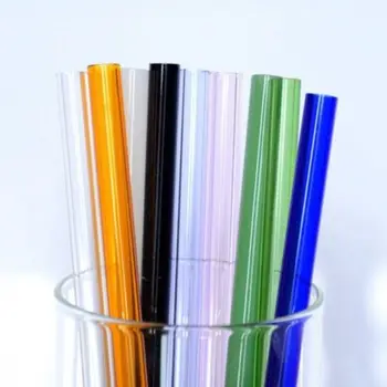 

1PC Fashion Wedding Reusable Fashion 9 Color Pure Color 20cm Drinking Straw Party Simple Pyrex Glass Flat Birthday Straight