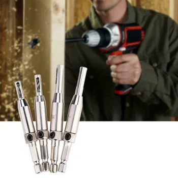 

4pcs Self Centering Door Window Hinge Wood Drill Bit Hole Puncher Silver Tools