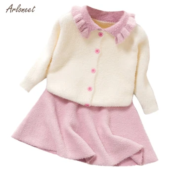

ARLONEET newborn baby clothes girl Lapel Pure Color Button Cardigan Skirt Suit newborn baby clothes winter abbigliamento bambina