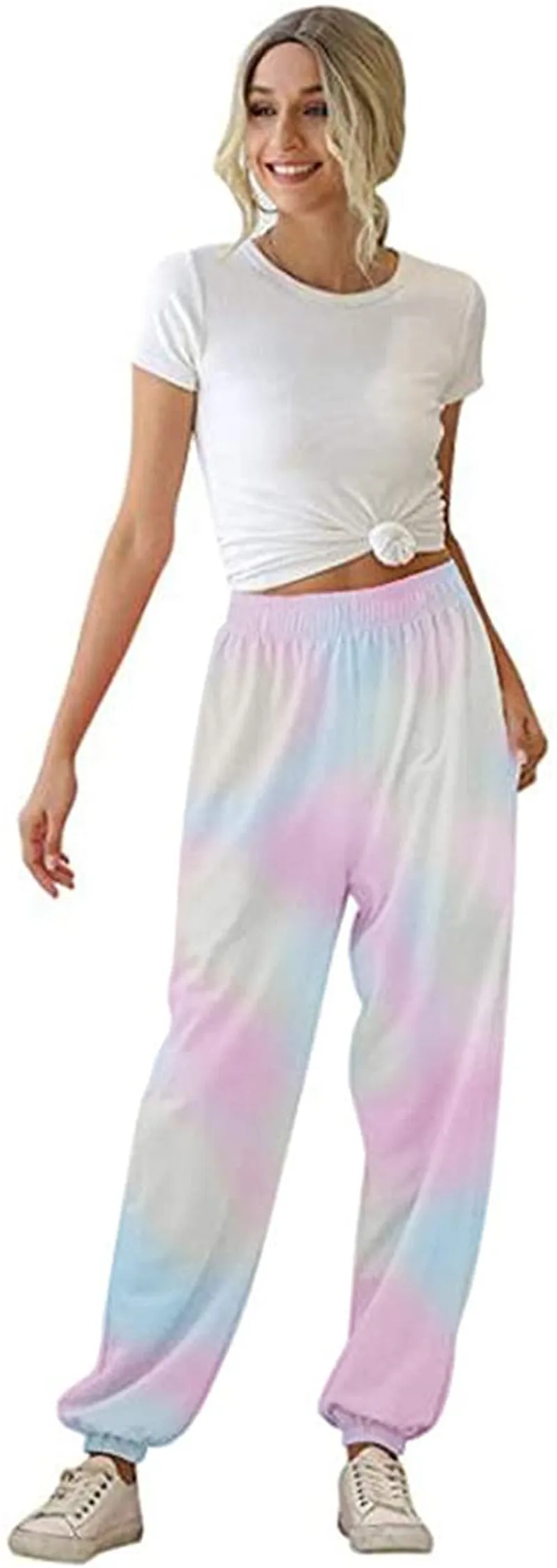 Women Loose Trousers, Summer High Waist Pants with Side Pockets Casual Style Workout Clothes