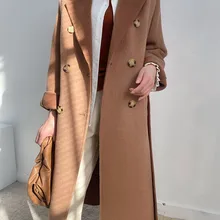 Manteau en cachemire très NOBLE pour femme, coupe longue, plus épais, à la mode, en tissu de laine alpaga, manteau chaud d'automne et d'hiver