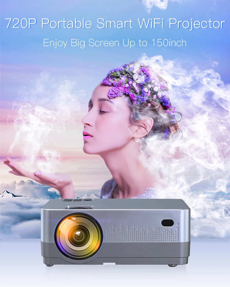 WZATCO H2 3000 люмен HD 720P светодиодный проектор Android 9,0 WiFi Full HD 1080P 4K Мультимедийный lcd Проектор для домашнего кинотеатра