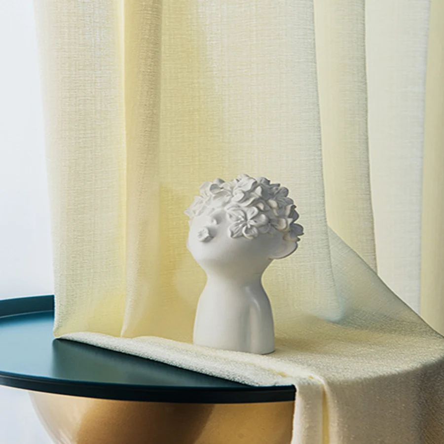 Modern Light Yellow Thicker Curtains For Bedroom Sheer Tulle Plain Solid Window Screen Cotton Linen cortinas para la sala #50 | Дом и сад