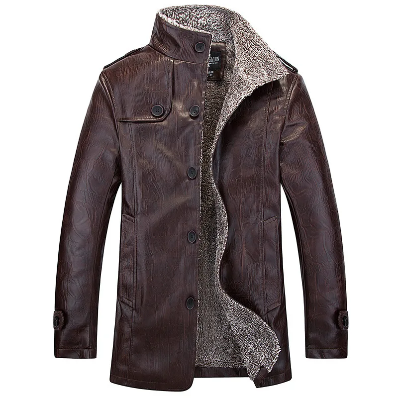 

Autumn And Winter New Style Fur Men plus Velvet Leather Coat Mid-length PU Leather Jacket Men's MEN'S Coat