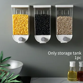 

1000ml 1500ml Airtight Container Transparent Mung Bean Grain Storage Tank Home Kitchen Plastic Press Output Durable Wall Hanging