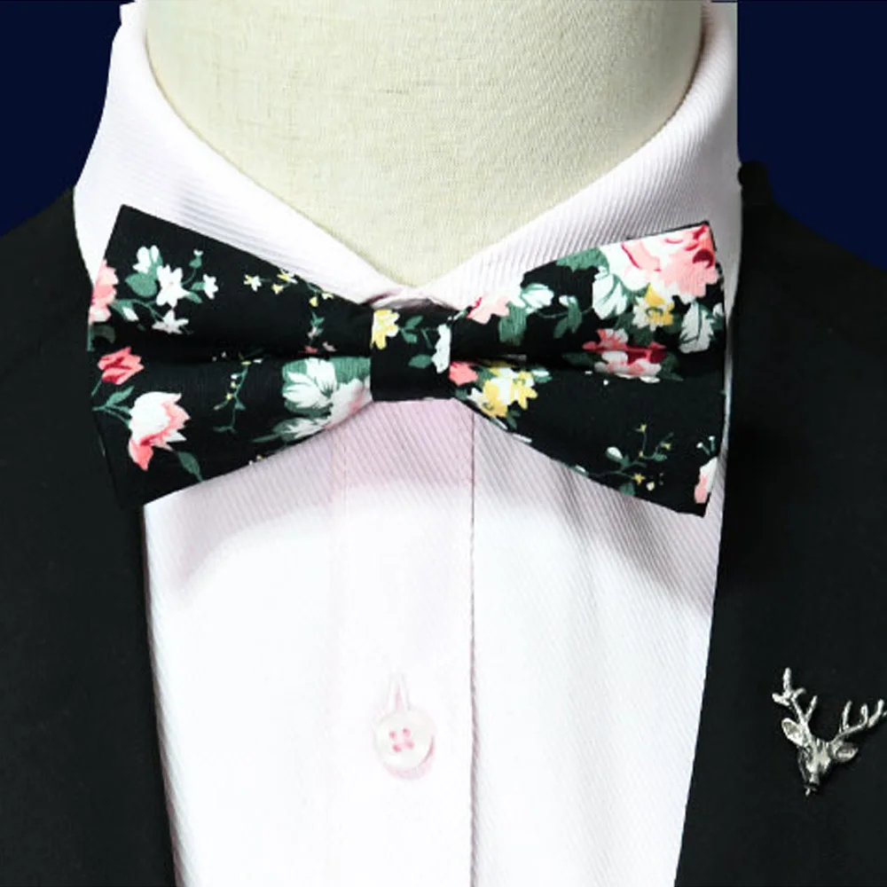 Мужские Классические хлопковые галстуки-бабочки с цветочным принтом, свадебные, вечерние, предварительно завязанные, формальные галстуки-бабочки для смокинга, BWTRS0345