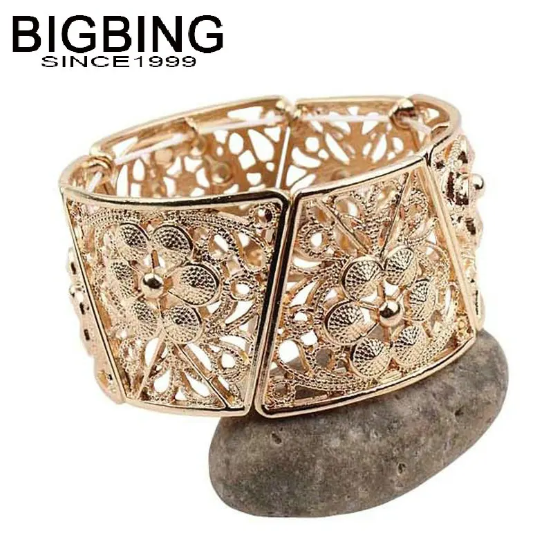 V318 BIGBING ювелирные изделия Модный золотой широкий полый цветок браслет набор Женская мода Шарм женский браслет хорошее качество