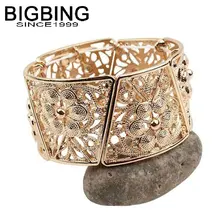 V318 BIGBING ювелирные изделия Модный золотой широкий полый цветок браслет набор Женская мода Шарм женский браслет хорошее качество