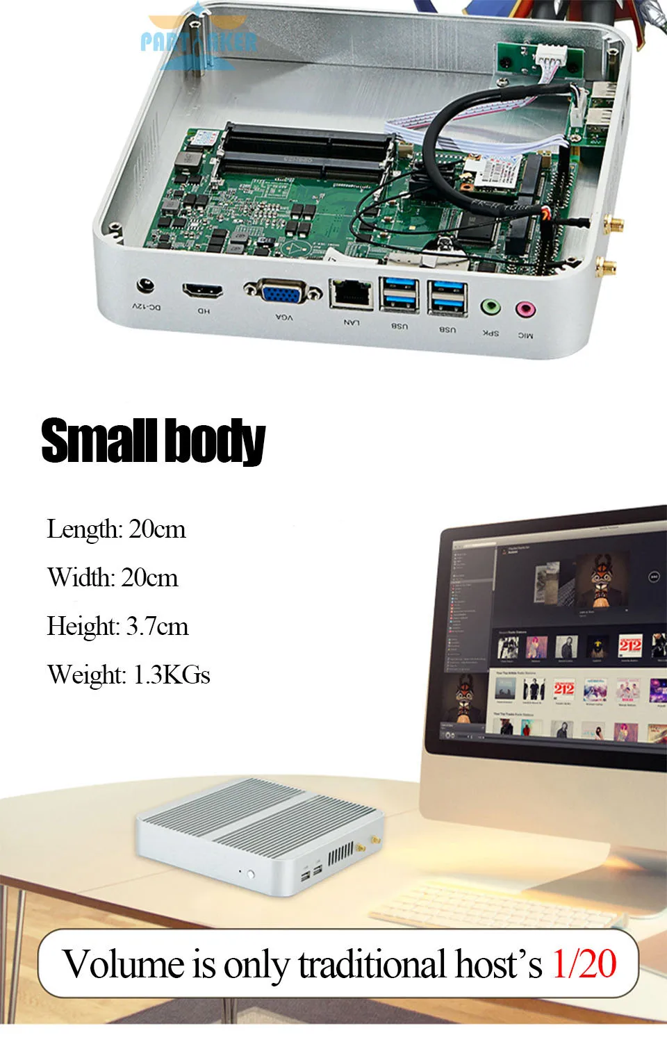 Безвентиляторный 4 к HTPC tv КОРПУС Nuc системный блок компьютера мини ПК I3 с процессором Intel Core i3 4005U Макс 16G Оперативная память 512 г SSD 1 ТБ HDD Windows 10