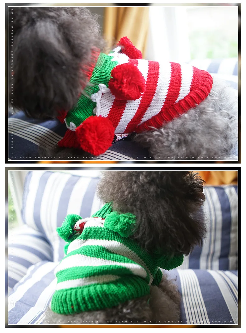 Милый Новогодний для домашних собак свитер в полоску толстый свитер одежда с подкладкой для собак плюшевая одежда более теплая и удобная осенняя и зимняя одежда