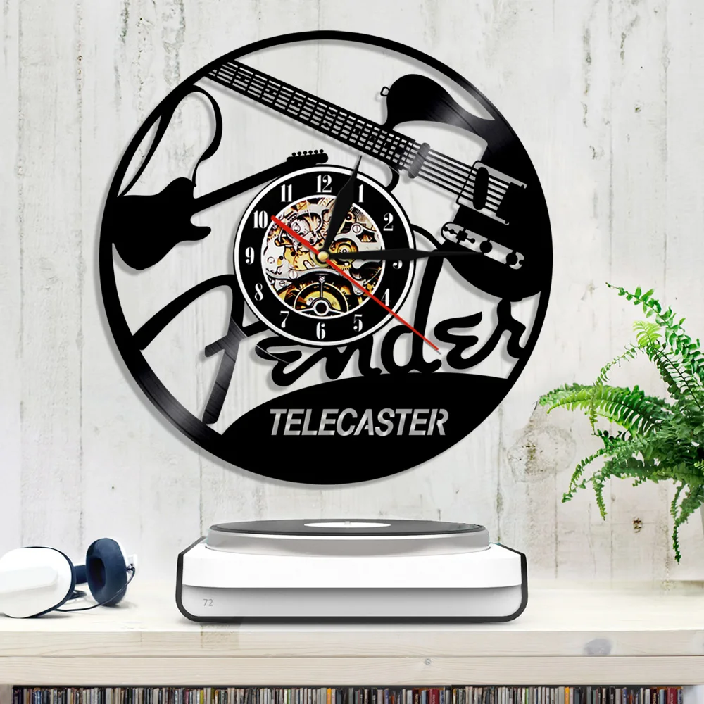 Kaufen Elektrische Gitarre Design Vinyl Record Wanduhr Musical Instrumente Musik Studio Einzigartige Moderne Kunst Vintage Vinyl LP Wand Uhr
