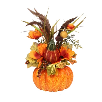 

Artificial Halloween Pumpkin Maple Leaf Ornament Potted Plant Autumn Harvest Thanksgiving Figurines Home Party Present