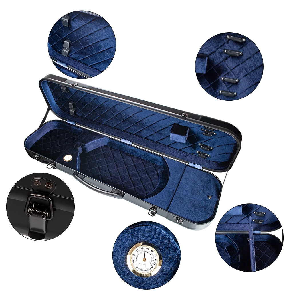 4/4 Full Size Lightwight Violin Case with Hygrometer and Carry Straps (Black)