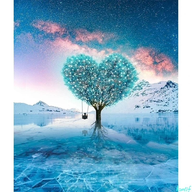 DIY 5d diamond painting cross stitch bead pattern embroidery landscape mosaic sky Star tree Snow RD4 | Дом и сад