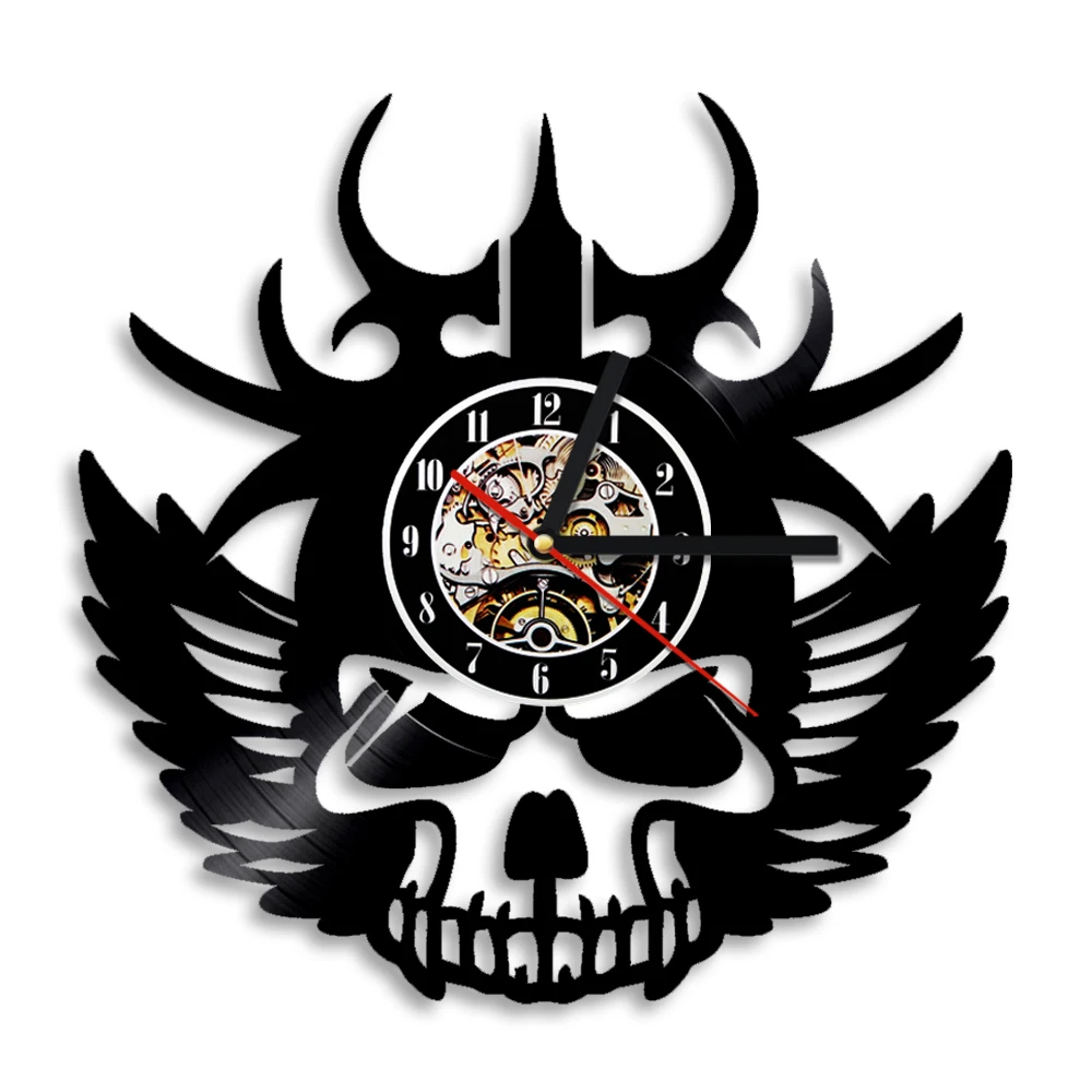 

1Piece Viking Skull Wall Clock Exclusive Wall Clock Made Of Vinyl Record Halloween Skull Clock Gothic Home Decor