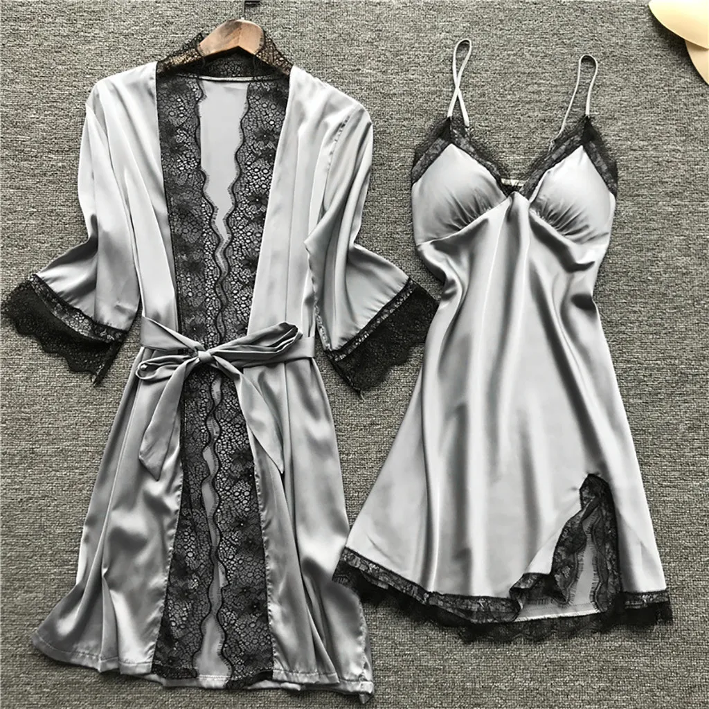 Сексуальное женское белье, женские пижамы, шелковое кружевное платье-халат, ночная рубашка, пижамы, кимоно-пижамы, Женское ночное платье