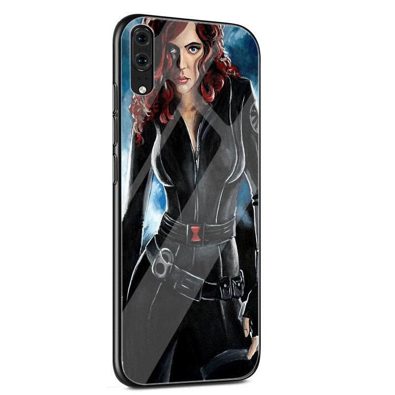 Стеклянный Чехол для мобильного телефона huawei P30 P10 P20 7A Y6 Y9 P Smart mate 20 Honor 9 10 8X Lite Pro Cover Black Widow