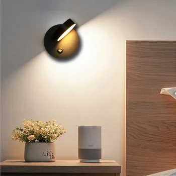 

LED Wall Lamp Modern Minimalist Hotel Room Bedroom Can Be Rotated With Switch Bedside Reading Wall Light Warm White Light 7W