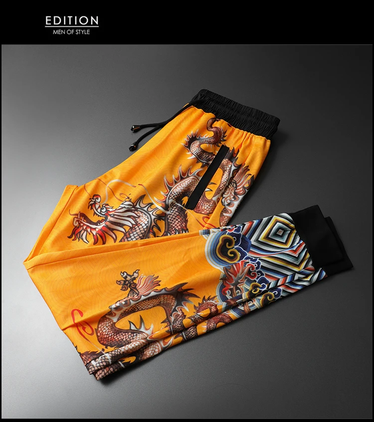 Роскошная Осенняя толстовка с золотым Драконом для мужчин Conjunto Deportivo Hombre Ensemble Homme дизайнерская модная мужская одежда(куртка+ штаны) 5xl