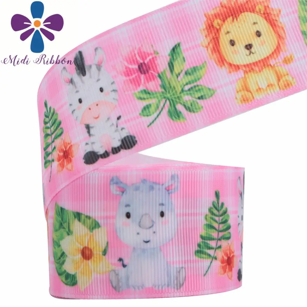 16 мм-75 мм лента для волос с геометрическим принтом в виде мультяшных животных, слона и обезьяны, 50 ярдов/рулон