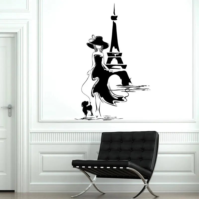 Paris France Tower Sexy Girl With Dog Wall Sticker Vinyl Home Decor Room  Fashion Woman Decals Wallpaper Window Murals A387 - AliExpress
