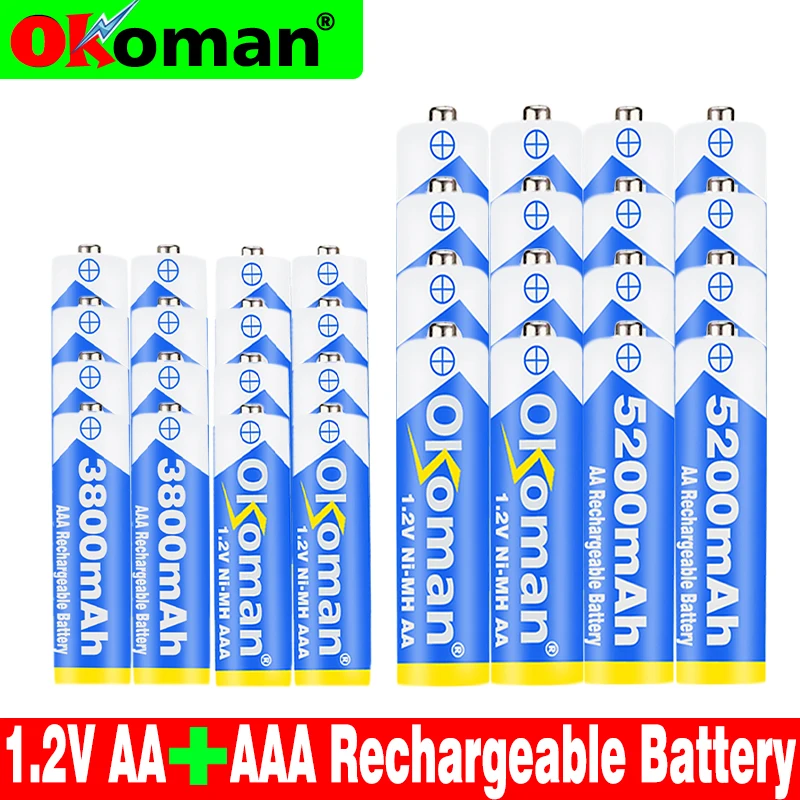 AA 5200mAh+ AAA 3800mAh 1,2 v Ni-MH аккумуляторная батарея игрушечный факел аккумуляторные батареи aa батарея для игрушечная камера микрофон