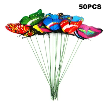 

50pcs Indoor Flower Pots Garden Decor Butterfly Stakes Lawn Patio Waterproof Craft Artificial Outdoor Yard Colorful On Sticks