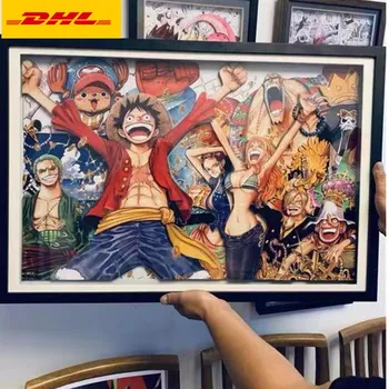 

20" One Piece The Straw Hat Pirates 3D Stereograph Decorative Painting Hand Made Paper Gallery Action Figure Toy BOX 50CM V585