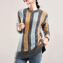 

2021 autumn and winter O-neck cashmere sweater women's 100% pure cashmere sweater retro coat knitted long-sleeved pullover