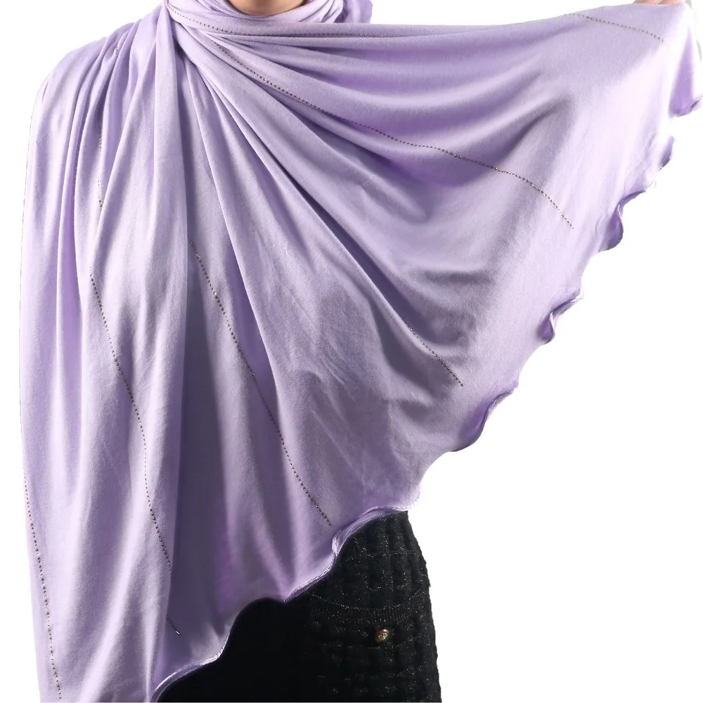 2021 latest design Colored line shawl New Trend Arab Dubai Muslim women jersey cotton hijab scarf with stone D08
