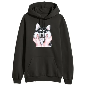 

Husky Hoodies Women Kawaii Dog Print Hooded Sweatshirts Hoodie 2019 Winter Autumn Fleece Warm Kawaii Cute Sportswear Women Hoody
