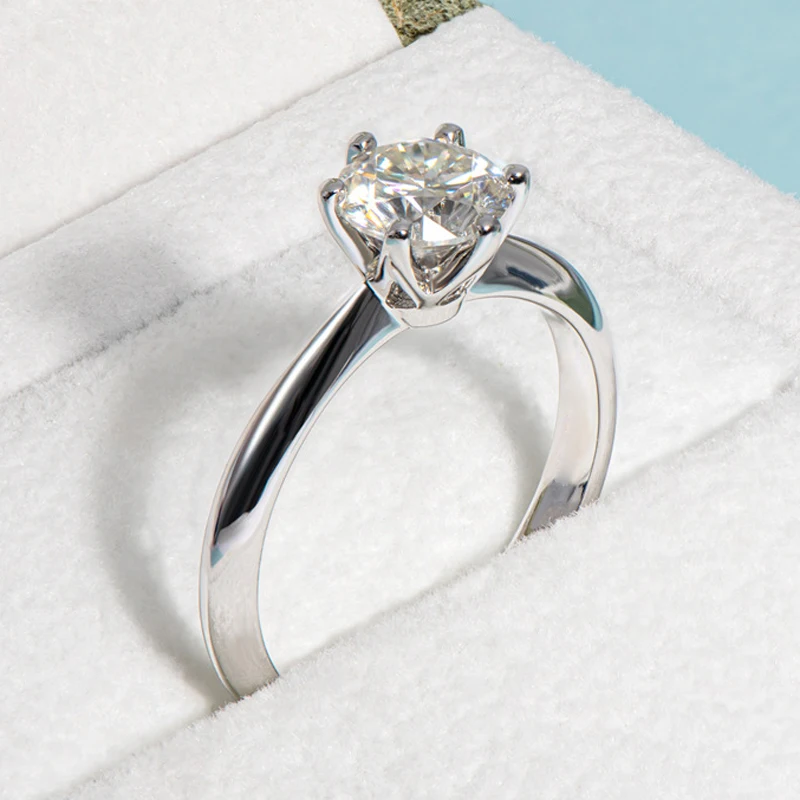 OEVAS Real 1 Carat D Color Moissanite Wedding Rings For Women Top Quality 18K White Gold Color 100% 925 Sterling Silver Jewelry