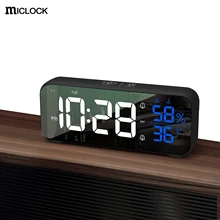 MICLOCK-reloj despertador con control de voz y temperatura, dispositivo de mesa musical recargable por USB, 2022 Wiressless Mirror LED