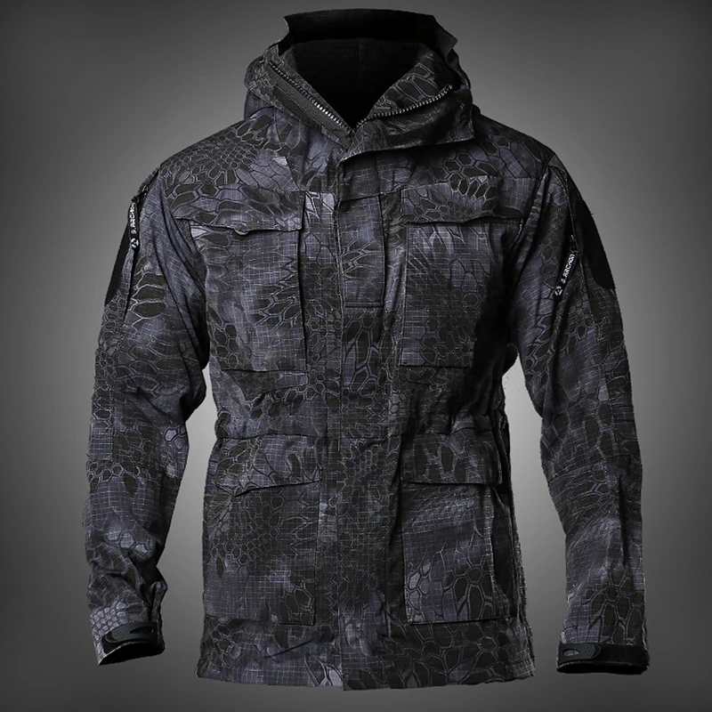 M65 UK US куртки мужские уличные походные кемпинговые водонепроницаемые куртки осень зима военные летные пилот пальто с капюшоном спортивная одежда - Цвет: Black Snake
