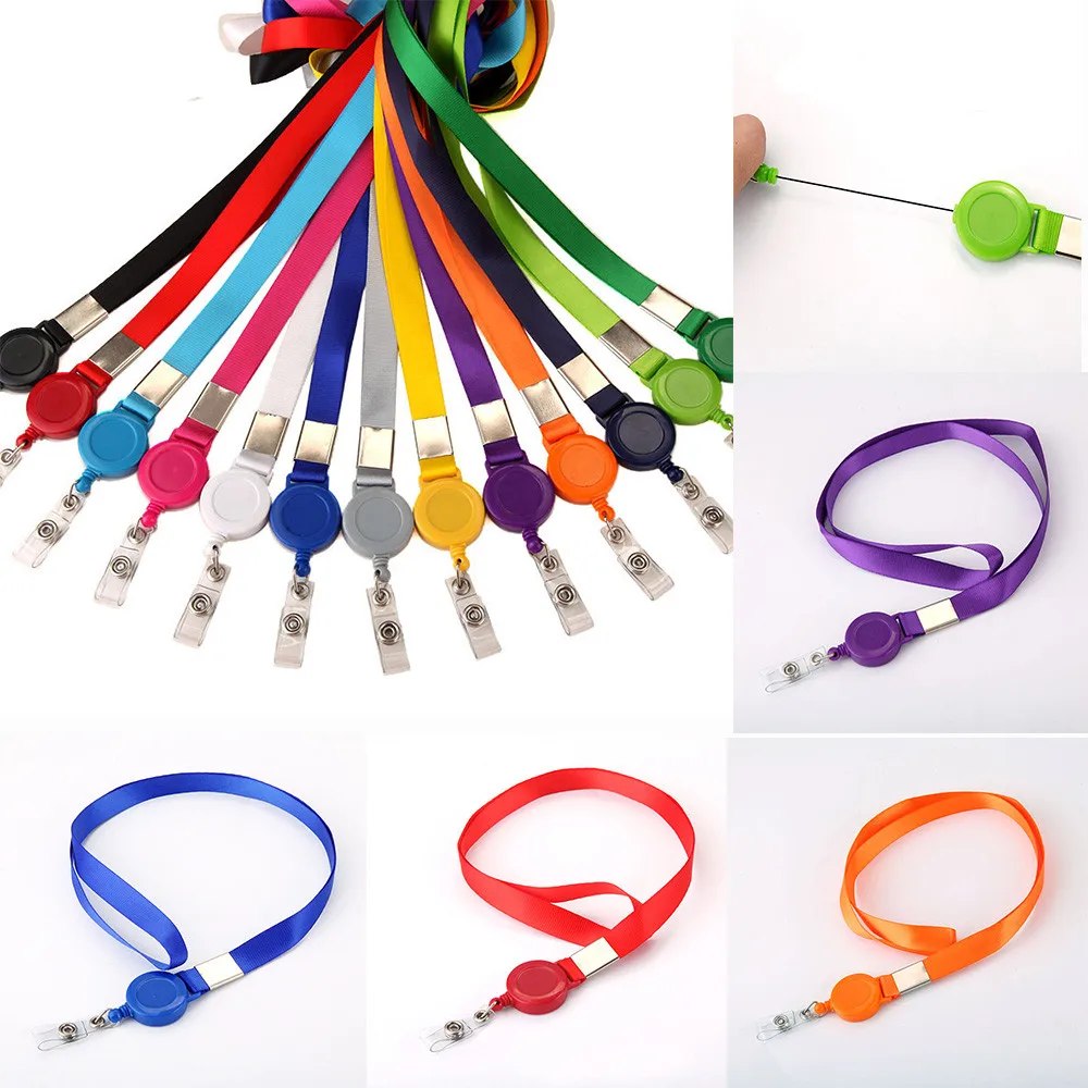 

Retractable Lanyard Work Card Holders With Rope Student Plastic Employee Name ID Card Cover Name Card Badge Clip Office Supplie