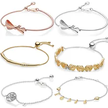 Блестящий ажурный бабочка цветок стебель Блестящий бант скользящий браслет подходит бусины из стерлингового серебра 925 Шарм Европа ювелирные изделия