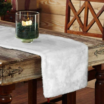 

Wedding Party Soft Snowy White Holiday Thick Luxury Cover Rectangle Table Runner Home Decoration Christmas Modern Faux Fur