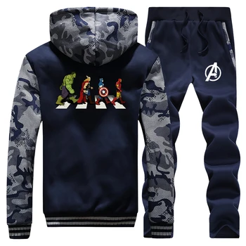 

Mens Two Piece Suit The Avengers Brand Clothes Zip Warm Hooded Sweatshirt Sports Pants Harajuku Male Streetwear Coat Sweatpants