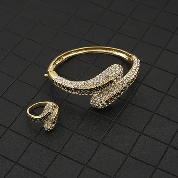 

Classic golden rhinestone snake head bracelet snake head ring holiday gift jewelry