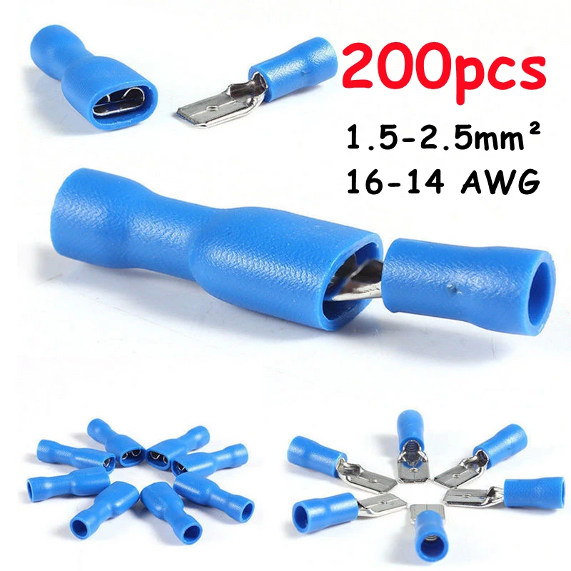200/100PCS Crimp Spade Lug Terminals Connector Insulated Female Male