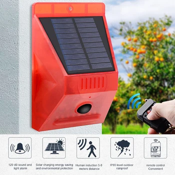 

Solar Warning Light Waterproof Sound Lamps Alertor Security Alarm Lamp With Remote Control For Outdoor Backyard Garden