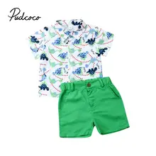 Брендовая повседневная одежда для малышей; летняя одежда для маленьких мальчиков; комплект одежды для новорожденных мальчиков; спортивная рубашка+ шорты; костюмы; одежда с принтом листьев