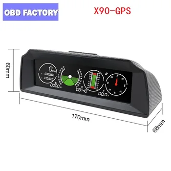 

X90 GPS/OBD2 Speed PMH KMH Slope Meter Inclinometer Car Compass HUD Pitch Tilt Angle Protractor Clock Latitude Longitude