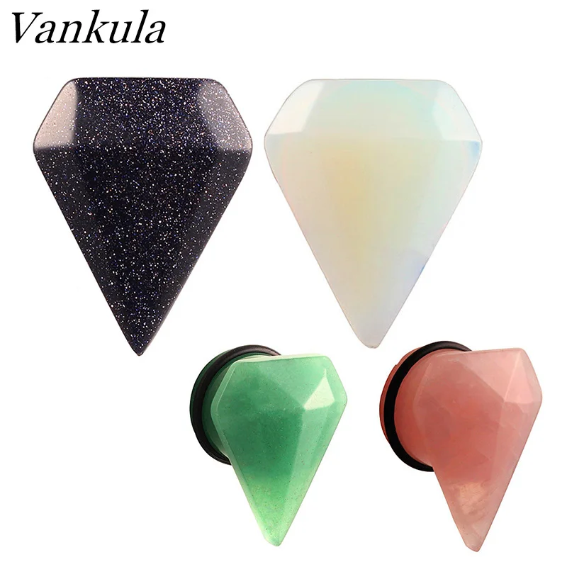 

Vankula 2PCS New Arrival Ear Plug Tunnels Stone Body Jewelry Piercing Fashion Ear Gauges Expender