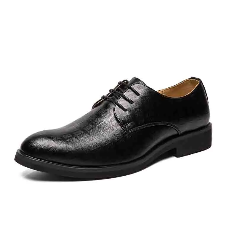 Мужская официальная обувь; кожаные оксфорды на шнуровке; модельные туфли с острым носком; Модные Повседневные Удобные мужские офисные туфли; Брендовая обувь; большие размеры - Цвет: Black