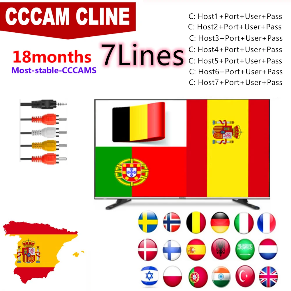 Cccam 7 линий Full HD 1 год Германия SKY Oscam Cccam cline для Европы 7 линий использования для спутникового ТВ приемник DVB-S2 сервер hd