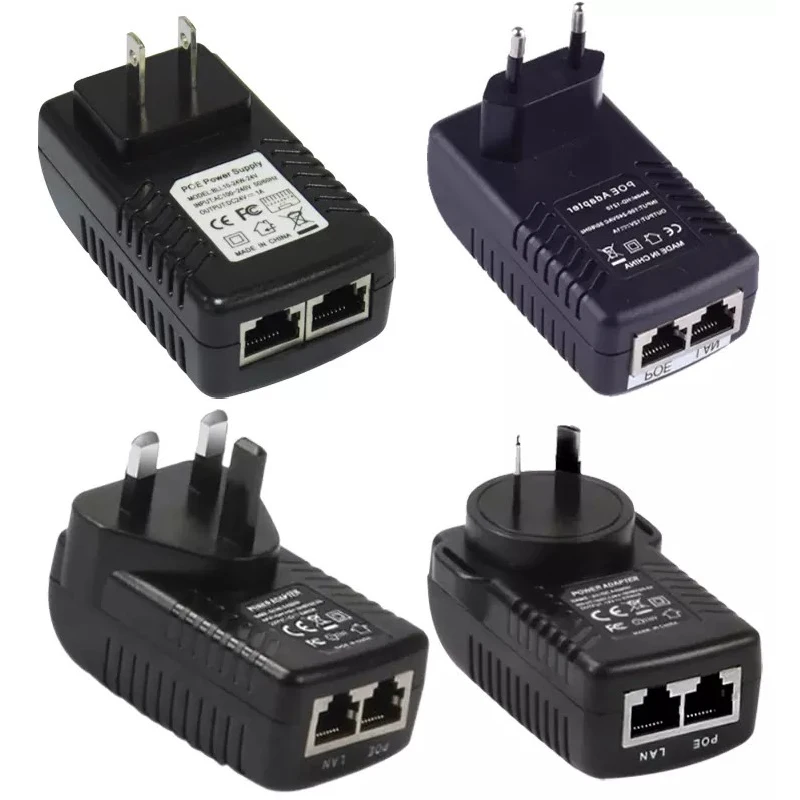 Inyector POE de 24V/48V 1A, enchufe de pared de la UE, Reino Unido, adaptador Ethernet para cámara IP, salida de potencia en inyector Ethernet, interruptor POE
